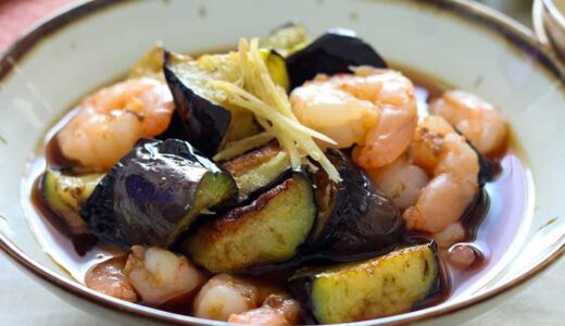 「揚げなすのえび煮」幼稚園・保育園の人気の給食レシピ（富喜屋オリジナル食育レシピ）